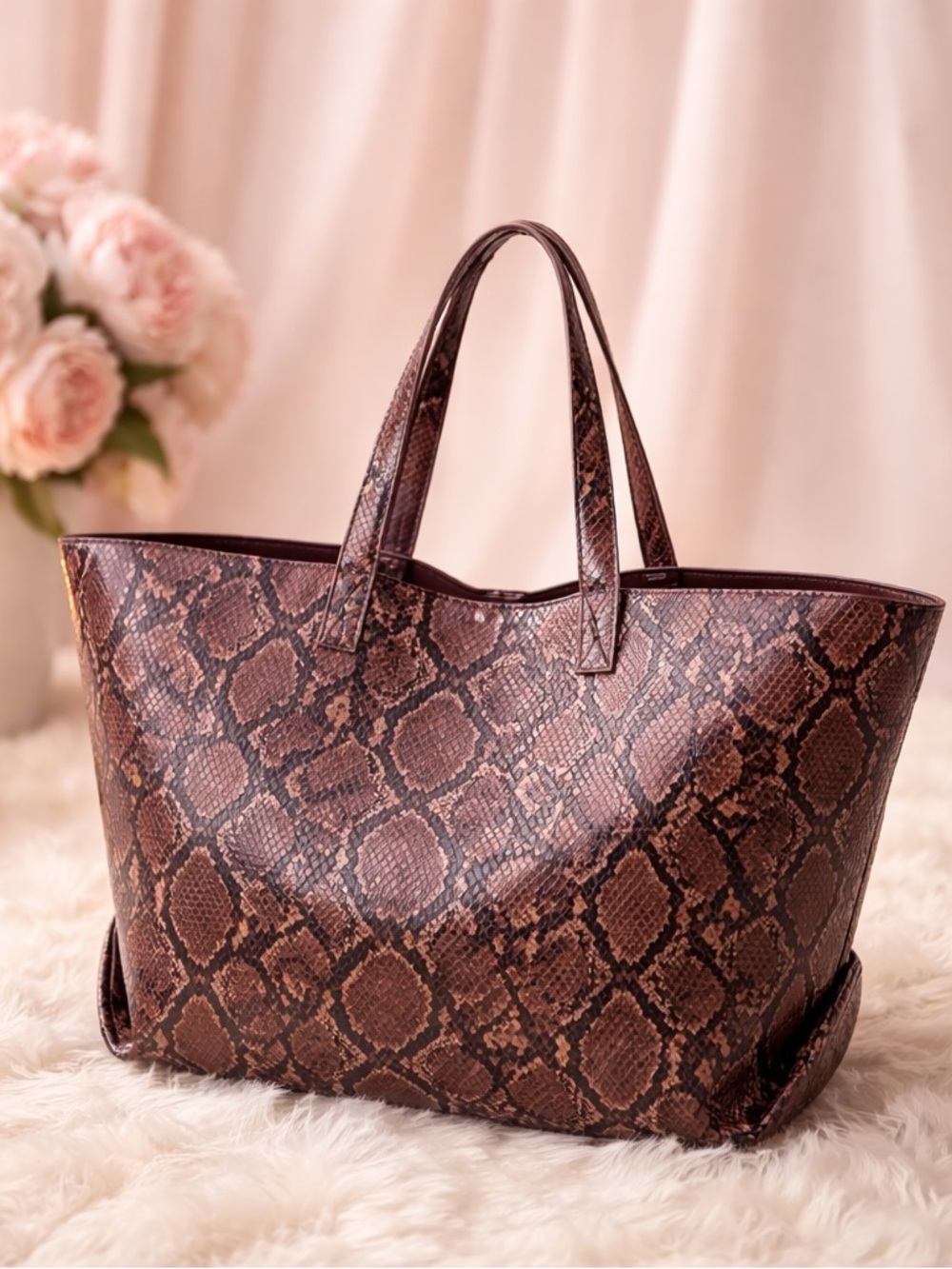 Elegant Chocolate Mylah Faux Patterned Satchel Approved Vegan